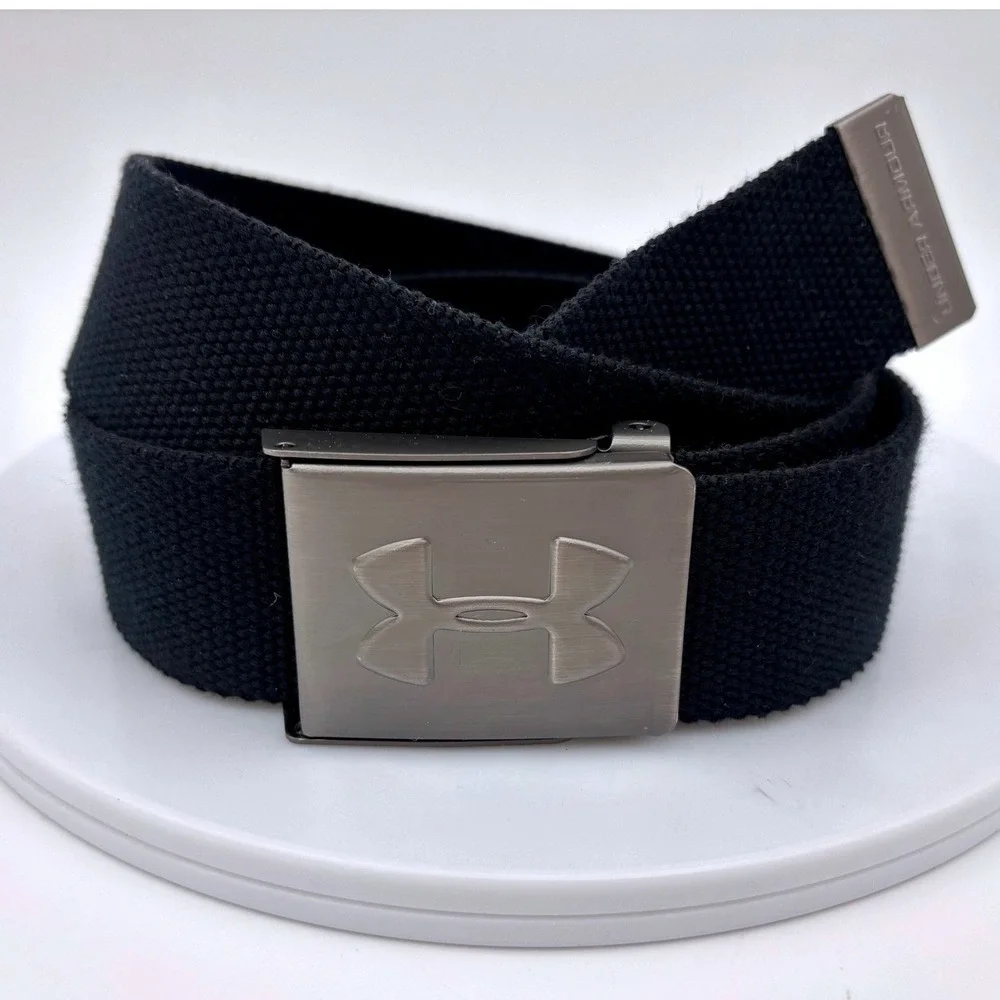 UNDER ARMOUR Mens Black Belt Canvas Webbed Sporty Golf Metal Buckle Work
